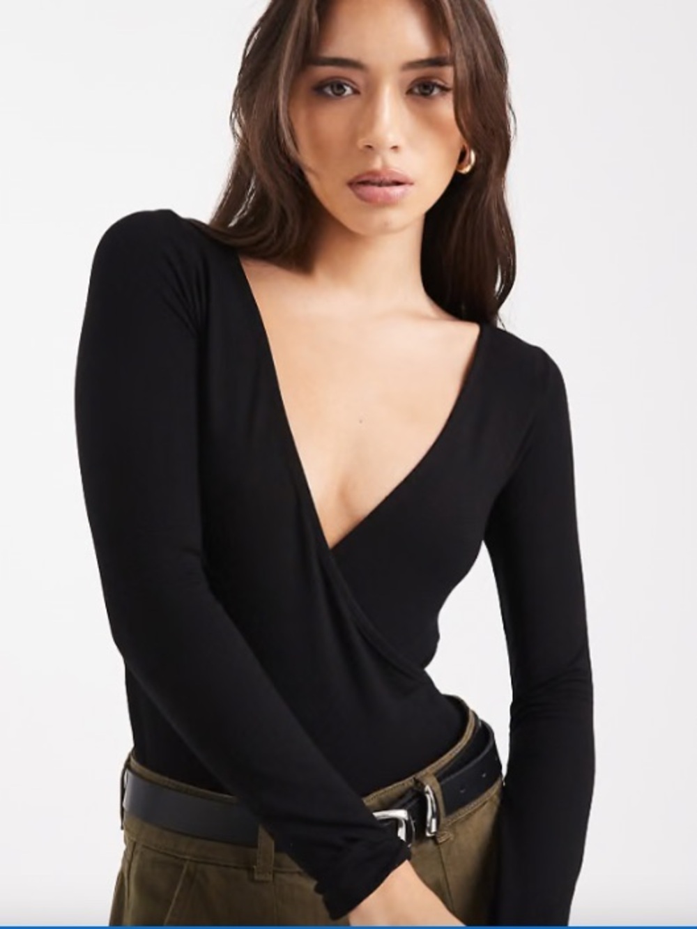 Abercrombie & Fitch Soft A&F Black Long-Sleeve Wrap Bodysuit Women’s Size Small